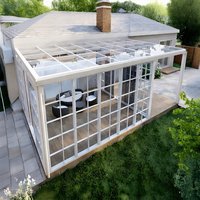 Véranda moderne fonctionnelle en aluminium, alimentée à l'énergie solaire, pour usage extérieur résidentiel - Espaces de vie extérieurs personnalisés