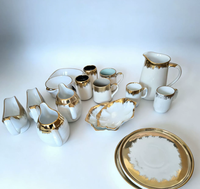 Service de vaisselle en porcelaine de luxe avec bord doré, effet pinceau, pour mariage, banquet, hôtel, restaurant