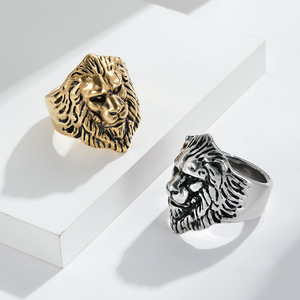 Lion Head <b>Ring</b> Titanium Steel Gold Men's Fashion Jewelry Gift - Product Image 3