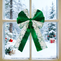 Décoration de Noël de style européen, nœud en dentelle, fleur, ornement festif en tissu à suspendre à la porte pour fêtes d'enfants et d'adultes