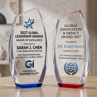 Nouveau design Trophée Bouclier en Cristal Grande surface de gravure Accent en cristal coloré Prix d'Excellence Mondiale en Affaires