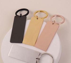 Rectangle Silver Rose Gold Black Keyring Custom Blanks Engrave Logo Strip Bar DIY Stainless Steel Metal Mirror Polished <b>Keychain</b> - Product Image 3
