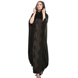 최신 Burqa 기모노 Abaya 두바이 숙녀 세련된 비즈 디자인 긴 이슬람 아랍 Hijab 가운 이슬람 의류