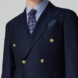 Costume semi-toile pour homme, marque haut de gamme <span class=keywords><strong>DORMEUIL</strong></span>, tissus bleu marine foncé avec boutons en métal doré, costume sur mesure pour homme d'affaires - Product Image 3