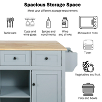 Chariot îlot de cuisine Blue Drop Leaf sur 5 roues avec armoire de rangement et 3 tiroirs pour salle à manger