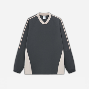 Hepl014 New Preppy phong cách 285gsm Chắp Vá Màu V cổ áo dài tay áo sơ mi tùy chỉnh logo moq 1PC - Product Image 3