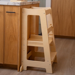 Toddler Tower 3-Level <b>Adjustable</b> Wooden Step <b>Stool</b> Natural | Standing with 3 <b>Height</b> Levels - Product Image 1