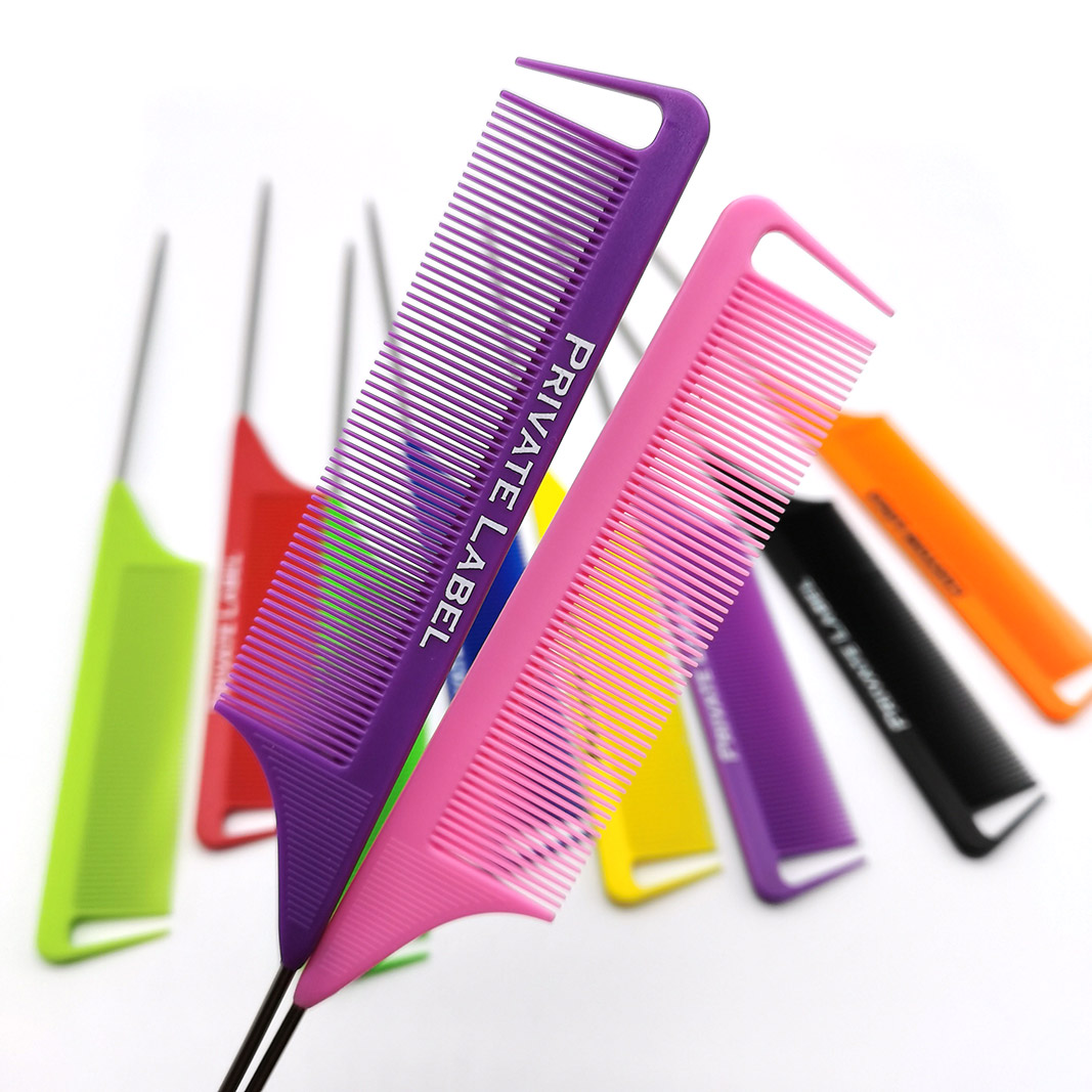 Парикмахерская расческа для плетения, Парикмахерская, термостойкая расческа из углеродного волокна, индивидуальная Точная расческа для разделения волос с крысиным хвостом, набор с логотипом