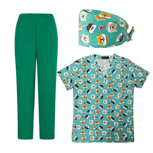 Nurse Uniform Three Piece Set Blue Corgi Print Scrub Suit Women's Split Set Moisture Wicking Operating Room Wear - Product Image 3