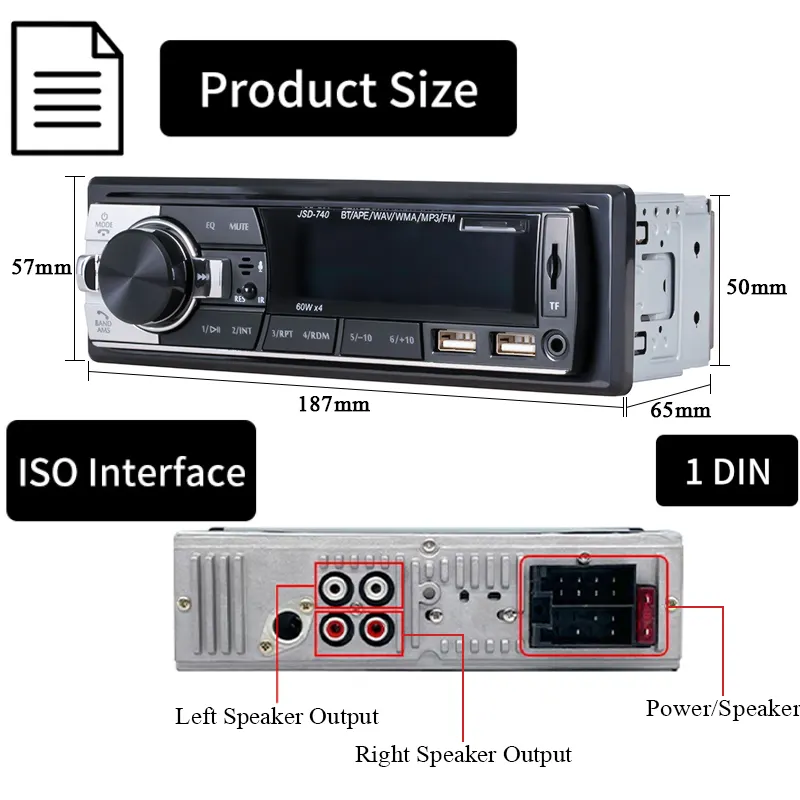 Único Din Car MP3 Player AM FM RDS Rádio Do Carro Estéreo Auto Unidade De Cabeça Car Audio Stereo Multimedia Player JSD-740