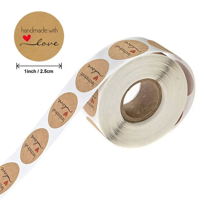 500pcs/Roll Nature Kraft Round shape thank you eco friendly deco stickers seal
