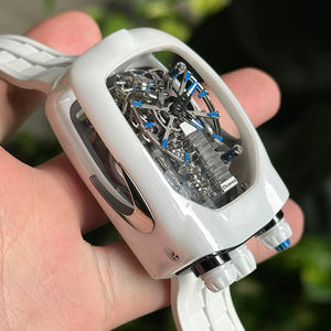 ساعة يد رجالية ميكانيكية أوتوماتيكية من جاكوب-كوس الأكثر مبيعًا، بتصميم مجوف مضيء ولامع مع حزام مطاطي أبيض، مناسبة للأعمال والرياضة - Product Image 4