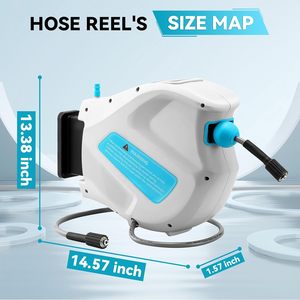 גלגל צינור אוטומטי למכונת שטיפה בלחץ 65 רגל, מתקן אחסון צינורות, גלגל צינורות נשלף לתלייה על הקיר - Product Image 2