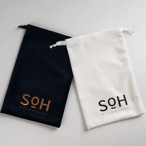 Bolsas para presente, logotipo personalizado de luxo, estampado, de veludo, branco, azul, saco de cordão