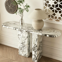 Table console en marbre Calacatta Viola d'Italie moderne, table de luxe en marbre blanc, design haut de gamme pour la décoration des salons de luxe