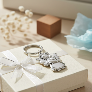 Portachiavi a forma di angelo in tonalità argento con ciondolo a cuore di cristallo per regalo o decorazione - Product Image 3