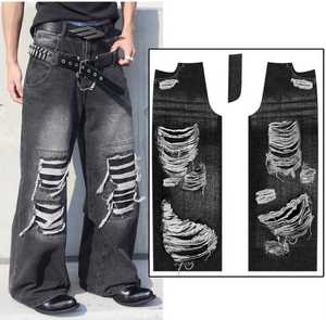 Pantalones Vaqueros Cargo de Mezclilla con Estampado Gráfico Vintage Lavado y Desgastado de Alta Calidad, Gruesos, de Alta Densidad, Unisex, al por Mayor - Product Image 3