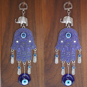 Metal Hamsa Hand Turkish Blue Elephant Evil Eye Glass Protection Wall Hanging Decor per buona fortuna <span class=keywords><strong>e</strong></span> benedizione - Product Image 3