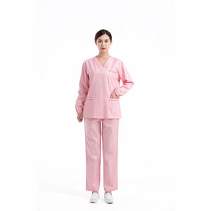 Унисекс многоразовая хлопковая Больничная форма с V-образным вырезом, розовый костюм для медсестер с индивидуальным логотипом, мягкая тканая ткань для врачей - Product Image 4