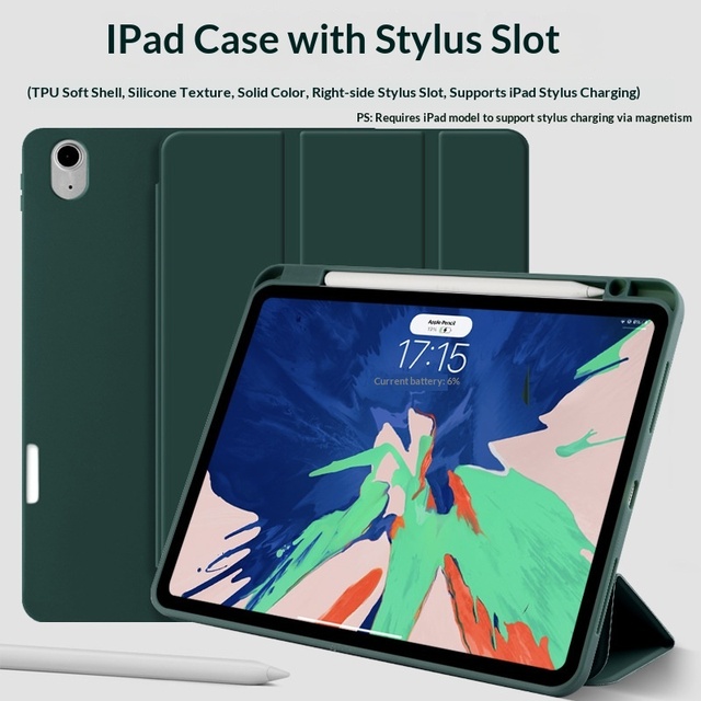 iPad Case with Pencil Holder Slim TPU Smart Cover for iPad Pro 13 11 Air 10.9 Mini 7 Tri-Fold Stand Cooling Protective