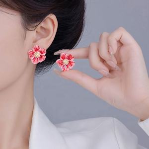 2024 Ankora Red Luxury High-End Flower <b>Earrings</b> Elegant Socialite Style for Women New <b>Fashion</b> <b>Drop</b> <b>Earrings</b> - Product Image 2