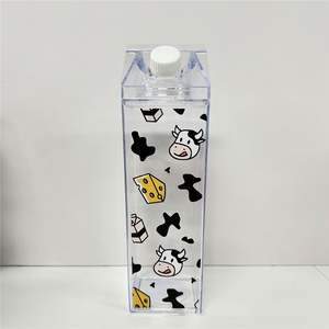 Fashion Cute Sports Milk Carton Shape <b>Kids</b> Plastic Portable Drinking Transparent Leak-Proof Dishwasher Safe <b>Party</b> Push-Pull Lid - Product Image 2