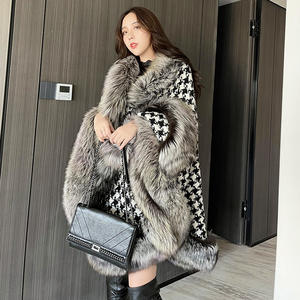 Écharpe en fausse fourrure de <span class=keywords><strong>renard</strong></span> pour femme, châle <span class=keywords><strong>à</strong></span> carreaux, cape longue, col tendance, poncho chaud d'hiver - Product Image 2