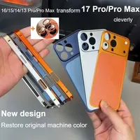 Coque de téléphone portable en alliage couleur originale, anti-traces de doigts, design épuré, avec grande fenêtre de visualisation pour 13/14/15/16/17 Pro Max