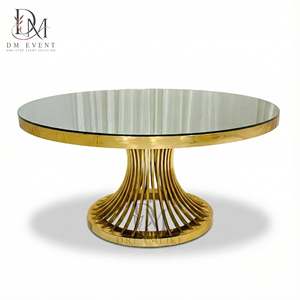 Table de mariage ronde sur piétement en acier inoxydable doré personnalisé avec plateau en verre trempé miroir pour la location événementielle - Product Image 3
