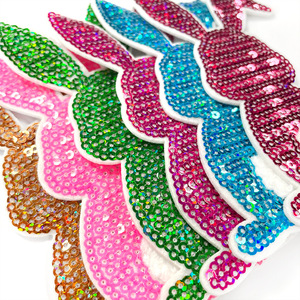 Hot Selling 4.48IN Lantejoula Ferro nos Desenhos Animados Feliz Páscoa Coelho Lantejoula Patch para Menina Mulheres Roupas Mochila Decoração - Product Image 4