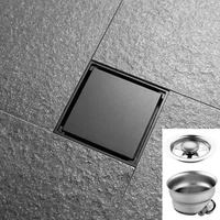 Grille de vidange carrée en acier inoxydable brossé de 4 pouces, invisible, avec filtre, pour carrelage, moderne, pour cuisine et salle de bain