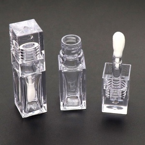 Tube de brillant à lèvres transparent carré de 6,5 ml avec paillettes, en plastique PETG, vide, avec grand applicateur - Product Image 3
