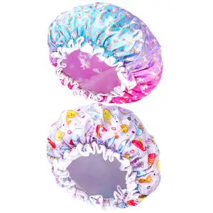 Wholesale Custom and Reusable Elastic Bathroom Dual -Protective Layer Hats Children Waterproof Shower Cap