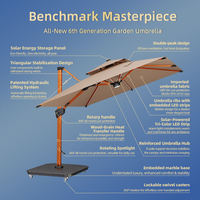 Parasol de jardin hydraulique de luxe personnalisé 3m*3m, parasol de terrasse pour hôtel avec base LED
