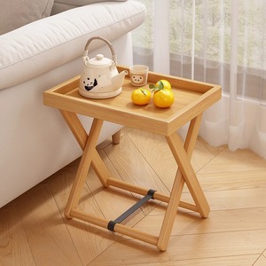 Folding <b>Side</b> <b>Table</b> Natural Wood Color <b>Mini</b> Coffee <b>Table</b> Living Room Storage Rack Balcony Creative Corner <b>Table</b> - Product Image 1
