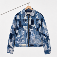 Chaqueta vaquera DiZNEWCustom para hombre, estilo streetwear, con parches Sashiko, estilo Boro, costuras en cuadrícula, con cremallera, estilo trucker, gruesa.