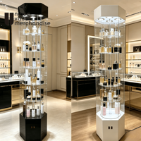Étagères rotatives en acrylique de luxe pour bijoux, cosmétiques, parfums, jouets dans les centres commerciaux avec couleur et taille personnalisées