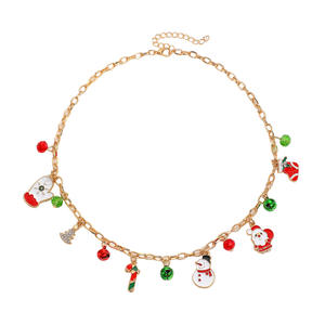 Kalung Liontin Lonceng Santa Claus Pohon Natal Tetesan Minyak Lapis Emas Paduan Logam Gaya Eropa Amerika untuk Wanita, Batu Kelahiran Juli - Product Image 5