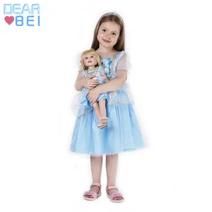 2-10y Menina Princesa Elsa Vestido Para Meninas Roupas de Bebê, Confortável O Mesmo Com Boneca Meninas Vestidos de Festa