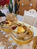 Plateau chauffant rond doré avec support à combustible, ensemble de service chauffant pour buffet, idéal pour les fêtes, dîners, hôtels et restaurants