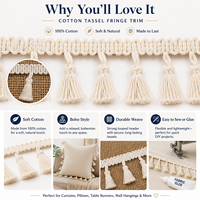 Frange en coton style bohème avec pompons, 4,5 cm, ruban en macramé multicolore, pompon de balai, fait main, pour rideaux, oreillers, DIY, Chine