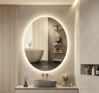 Miroir de salle de bain ovale vertical à LED rétroéclairé, tactile, anti-buée, intelligent, mural, lumière chaude, miroir de maquillage pour la maison et l'hôtel