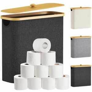 Custom Toilet <b>Paper</b> Storage <b>Holder</b> for 12 to 16 <b>Rolls</b> Free Standing Toilet <b>Paper</b> Basket Stand with Bamboo Lid - Product Image 1