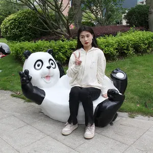 Escultura de assento de panda animal em fibra de vidro para decoração de jardim ao ar livre em shopping center à venda