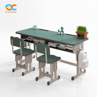 Fournisseur leader du secteur, ensemble de bureau ergonomique pour deux personnes, bureau d'écriture vert, ensemble bureau et chaise pour étudiants, vente en gros pour les écoles