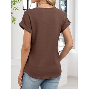Camiseta de punto tipo gofre para mujer, manga corta, cuello en V, informal, básica, de verano, tejido suave para el trabajo y las vacaciones - Product Image 6