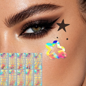 Autocollants de <span class=keywords><strong>tatouage</strong></span> temporaire pour le visage, effet holographique étoile, pour festival de musique et soirée rave - Product Image 1