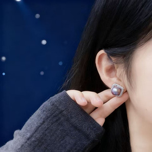 22683 Accessoires de perles DIY, clous d'oreille en argent S925, perles de 11-12 mm, plateau vide, boucles d'oreilles en argent, pierre principale en or rose et diamant - Product Image 3