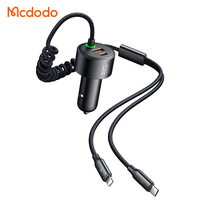 Chargeur de voiture rapide Mcdodo 037 à quatre sorties 120W, chargeur rapide 120W PD PPS QC en voiture avec câble à ressort LED pour iPhone, ordinateur portable USB-C