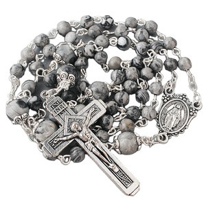 Cuentas de Piedra de Mapa Cristianas Religiosas de 6 mm con Piedras Preciosas de 8 mm <span class=keywords><strong>y</strong></span> Tapas, Collares de Rosario Católicos, Suministro de Fábrica - Product Image 1